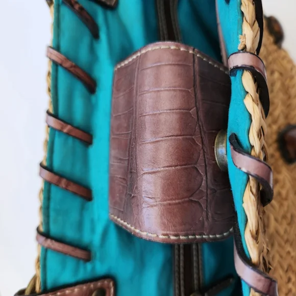 Boho Summer Woven Straw Bag Gem Stones Embellished Beach - Picture 7 of 17